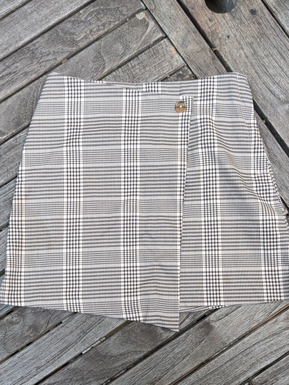 H&M Black and White Plaid Wrap-Style Mini Skirt